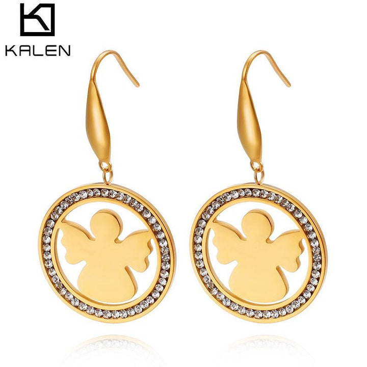 Stainless Steel Zircon Round Angle Drop Earrings - kalen