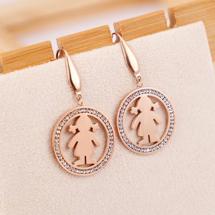 Stainless Steel Zircon Round Cute Girl Drop Earrings - kalen