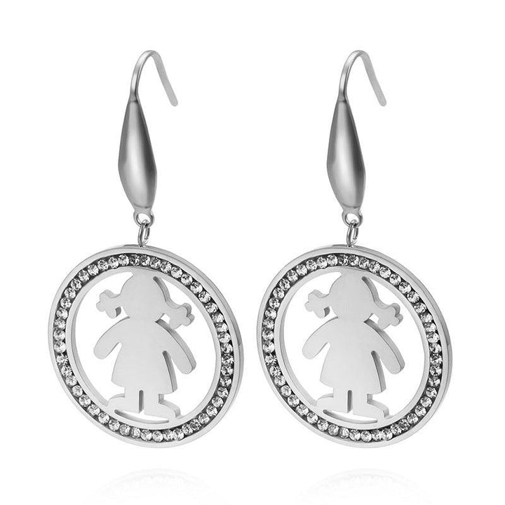 Stainless Steel Zircon Round Cute Girl Drop Earrings - kalen