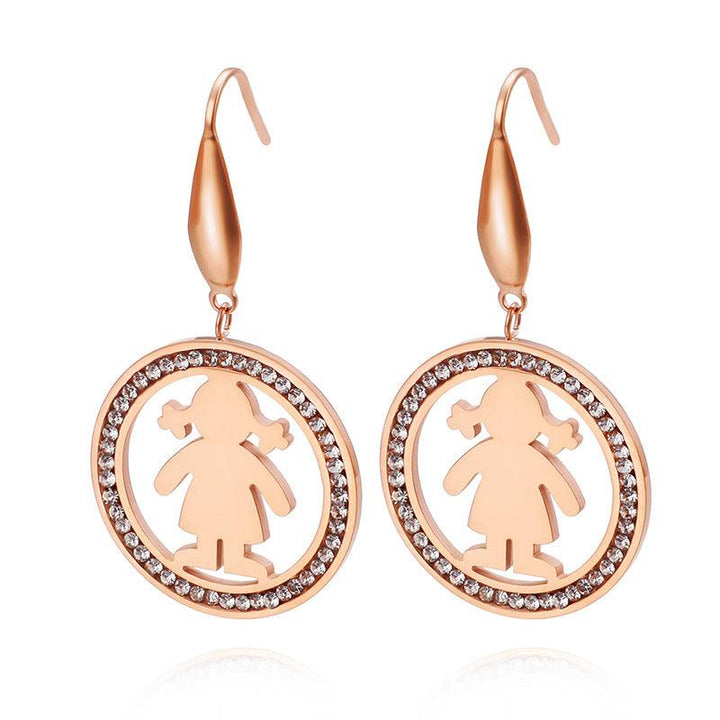 Stainless Steel Zircon Round Cute Girl Drop Earrings - kalen