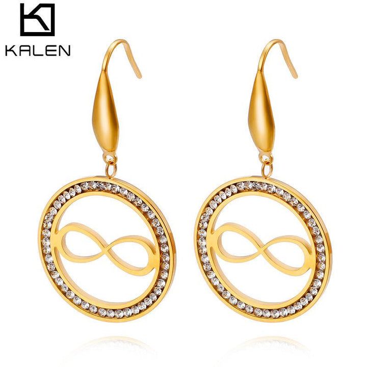 Stainless Steel Zircon Round infinite Drop Earrings - kalen