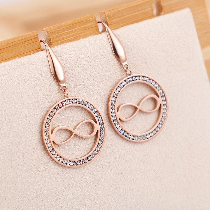 Stainless Steel Zircon Round infinite Drop Earrings - kalen