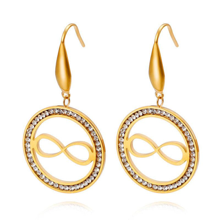 Stainless Steel Zircon Round infinite Drop Earrings - kalen