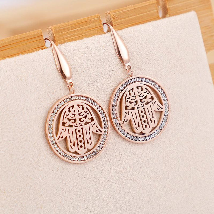 Stainless Steel Zircon Round Palm Drop Earrings - kalen