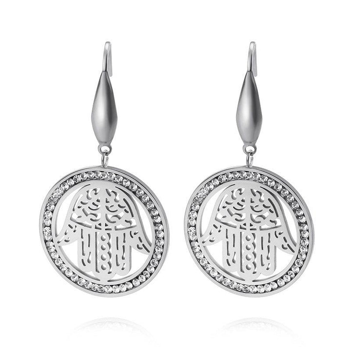 Stainless Steel Zircon Round Palm Drop Earrings - kalen