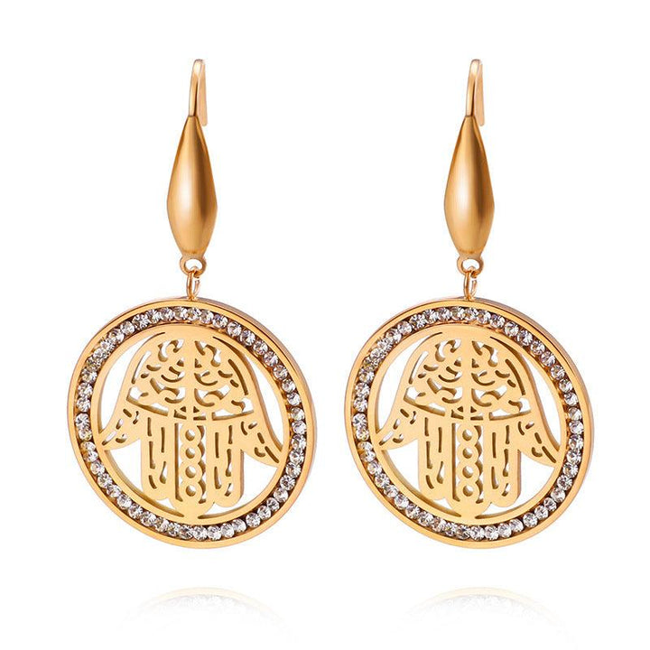 Stainless Steel Zircon Round Palm Drop Earrings - kalen