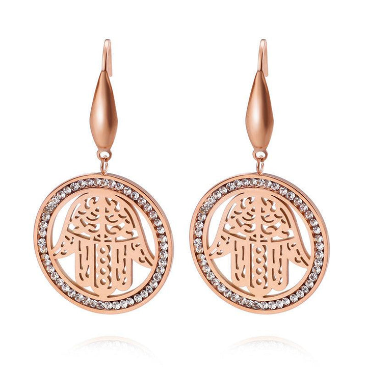 Stainless Steel Zircon Round Palm Drop Earrings - kalen