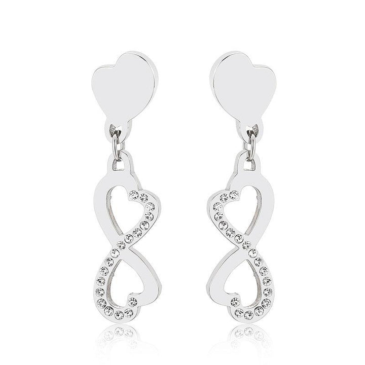 Stainless Steel Zircon Shell Enamel Round Moon C-Shaped Stub Earrings - kalen