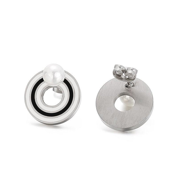 Stainless Steel Zircon Shell Enamel Round Moon C-Shaped Stub Earrings - kalen