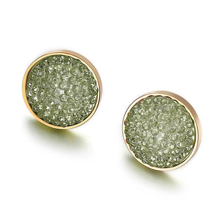 Stainless Steel Zircon Shell Enamel Round Stub Earrings - kalen