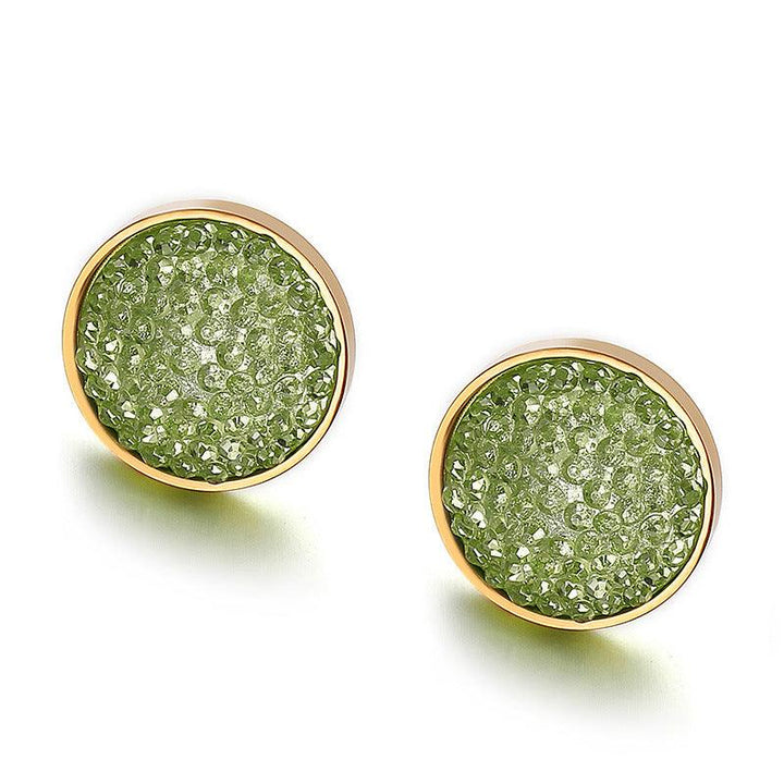 Stainless Steel Zircon Shell Enamel Round Stub Earrings - kalen