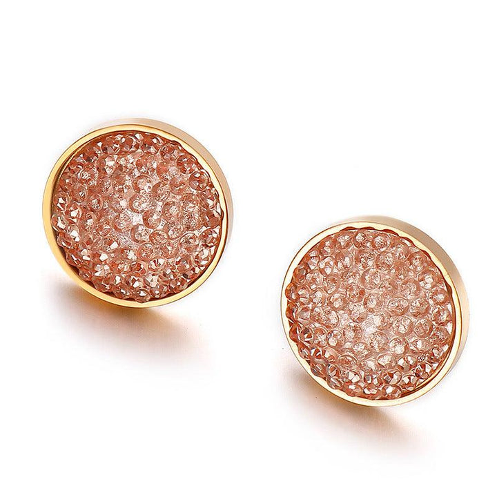 Stainless Steel Zircon Shell Enamel Round Stub Earrings - kalen