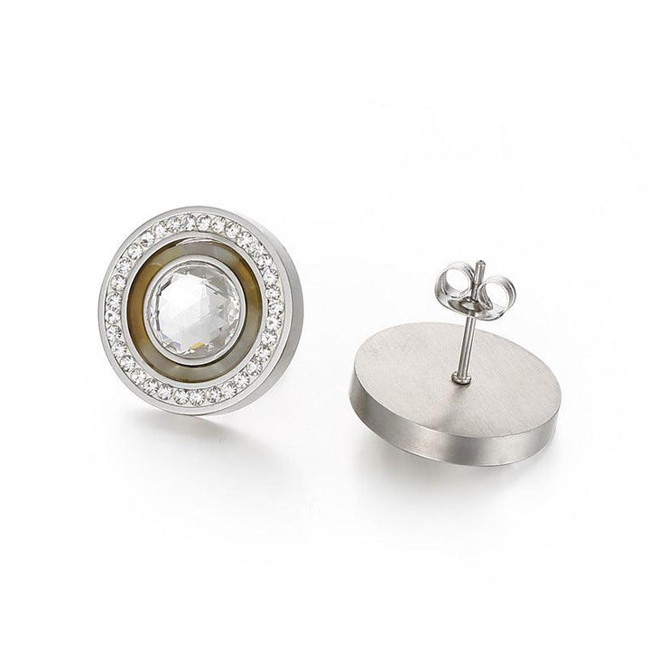 Stainless Steel Zircon Shell Enamel Round Stub Earrings - kalen