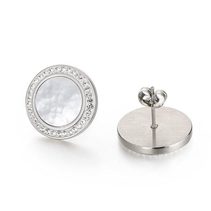 Stainless Steel Zircon Shell Enamel Round Stub Earrings - kalen