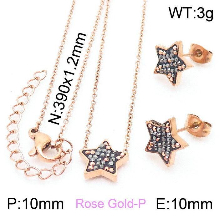 Stainless Steel Zircon Star Stud Earrings Pendant Necklace Bracelet For Women - kalen