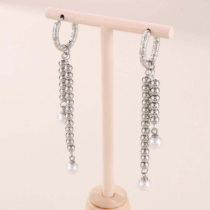 Stainless Steel Zircon Tennis Bead Chain Drop Earrings - kalen