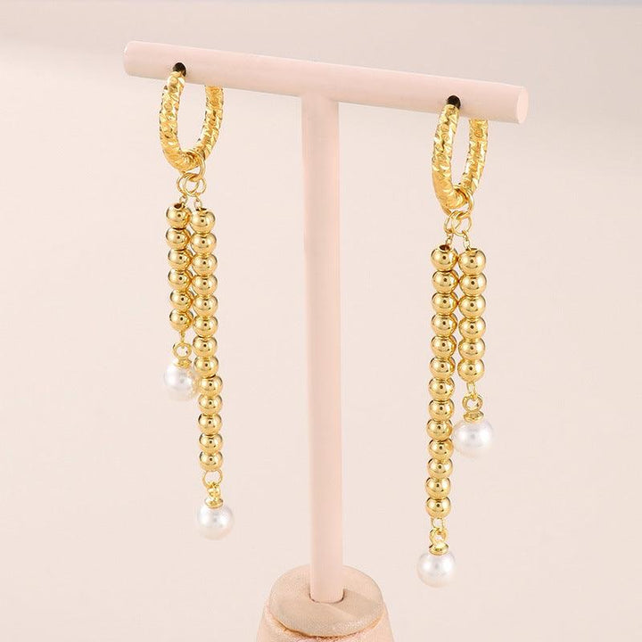 Stainless Steel Zircon Tennis Bead Chain Drop Earrings - kalen