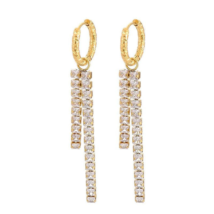 Stainless Steel Zircon Tennis Bead Chain Drop Earrings - kalen