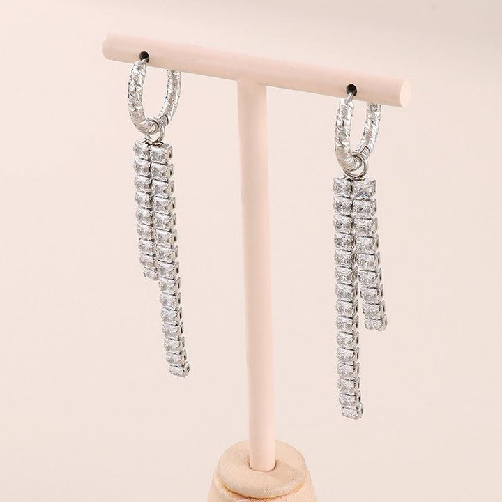 Stainless Steel Zircon Tennis Bead Chain Drop Earrings - kalen