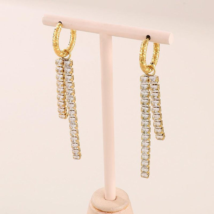 Stainless Steel Zircon Tennis Bead Chain Drop Earrings - kalen