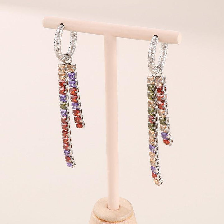 Stainless Steel Zircon Tennis Bead Chain Drop Earrings - kalen