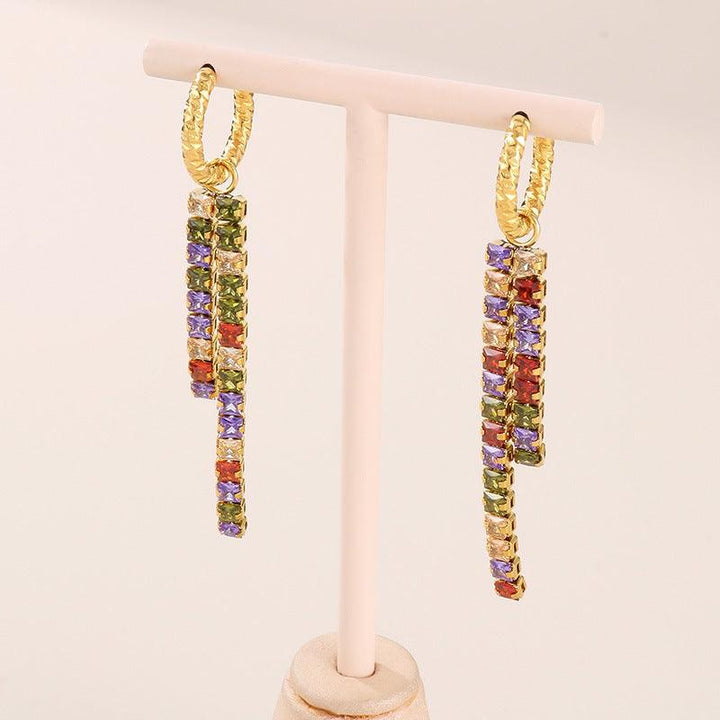 Stainless Steel Zircon Tennis Bead Chain Drop Earrings - kalen