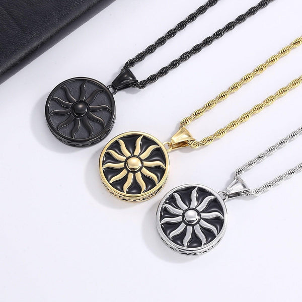 KALEN Vintage Sun God Pendant Twist Chain Necklace Men's Punk 316L Stainless Steel Apollo Amulet Pendant Fashion Myth Jewellery.