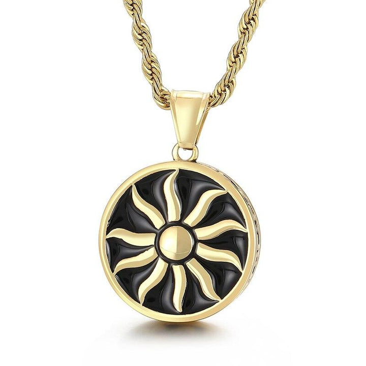 KALEN Vintage Sun God Pendant Twist Chain Necklace Men's Punk 316L Stainless Steel Apollo Amulet Pendant Fashion Myth Jewellery.