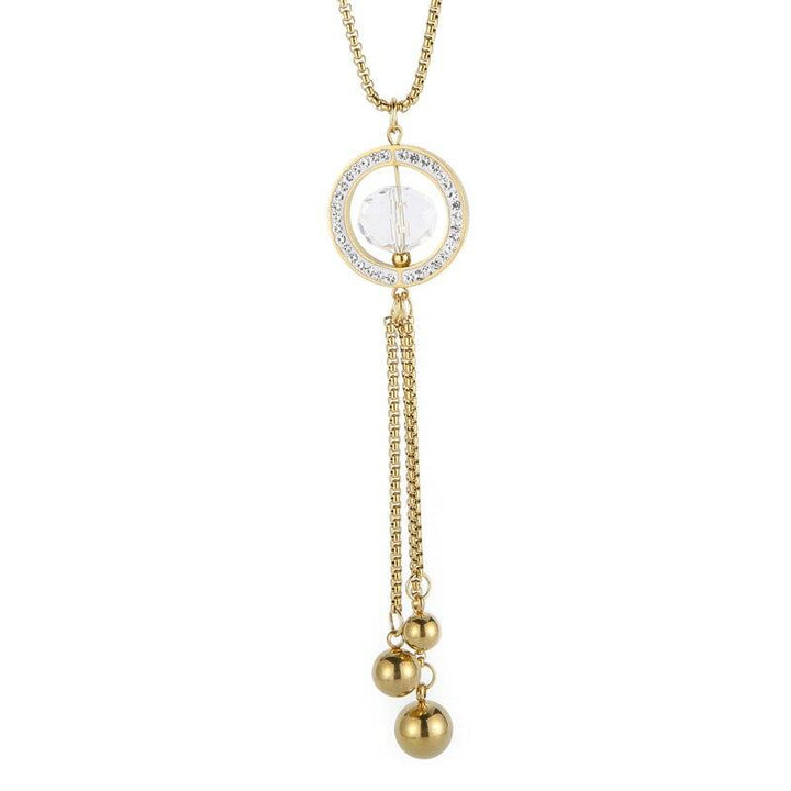 KALEN Vintage Gold Silver Stainless Steel Necklaces For Women Fashion Rhinestone Cubic Zirconia Pendant Tassel Necklace Jewelry.