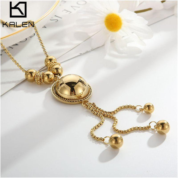 KALEN Fashion Simple Gold Silver Color Full Stainless Steel Tassel Pendant Necklace For Women Vintage Jewelry Gifts.