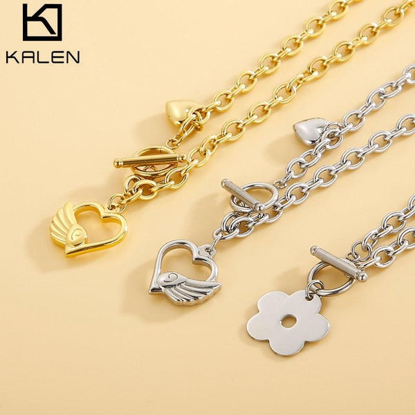 KALEN Thick Chain Clasp Gold Color Claps Necklaces Heart Pendant Necklaces for Women Minimalist Choker Necklace Hot Jewelry.