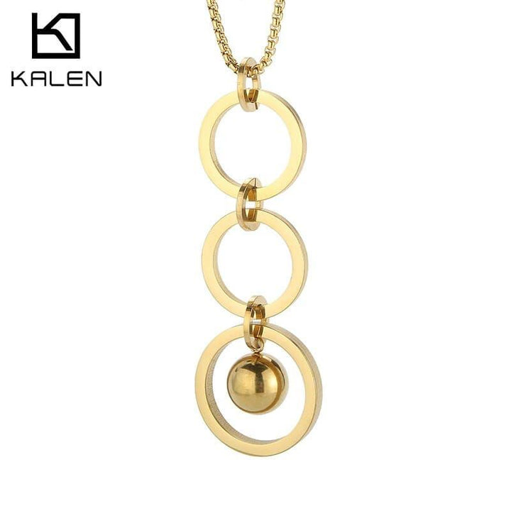 KALEN Stainless Steel Necklaces Three Big Circles Pendant Necklace For Women Party Jewelry Fashion Bohemia Style.