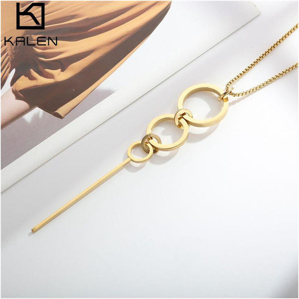 KALEN Big Circles Pendant Simple Party Jewelry Long Necklaces For Women Gold Stainless Steel Necklaces Gifts.