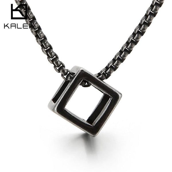 Kalen Three-Dimensional Square Pendant Fashion Rules Men's Stainless Steel Necklace Jewelry Gifts.