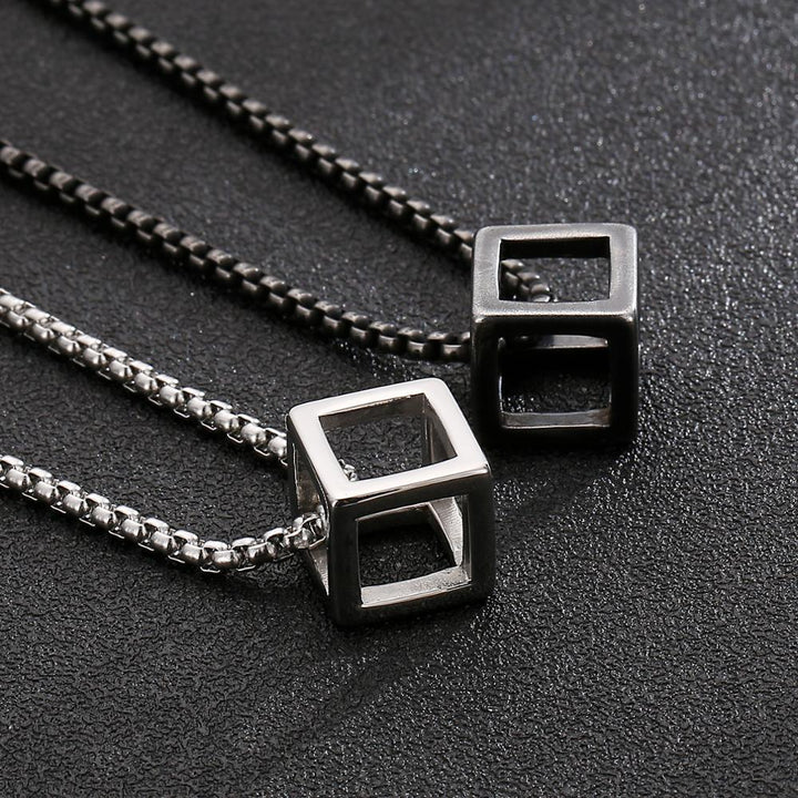 Kalen Three-Dimensional Square Pendant Fashion Rules Men's Stainless Steel Necklace Jewelry Gifts.