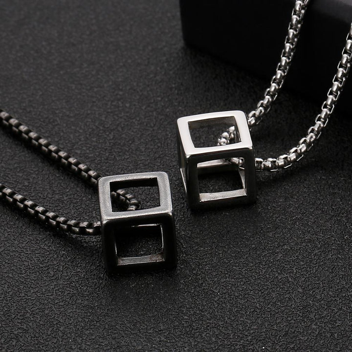 Kalen Three-Dimensional Square Pendant Fashion Rules Men's Stainless Steel Necklace Jewelry Gifts.