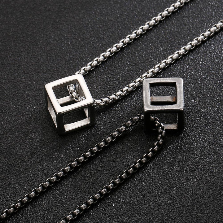 Kalen Three-Dimensional Square Pendant Fashion Rules Men's Stainless Steel Necklace Jewelry Gifts.