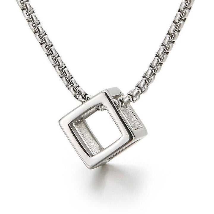 Kalen Three-Dimensional Square Pendant Fashion Rules Men's Stainless Steel Necklace Jewelry Gifts.