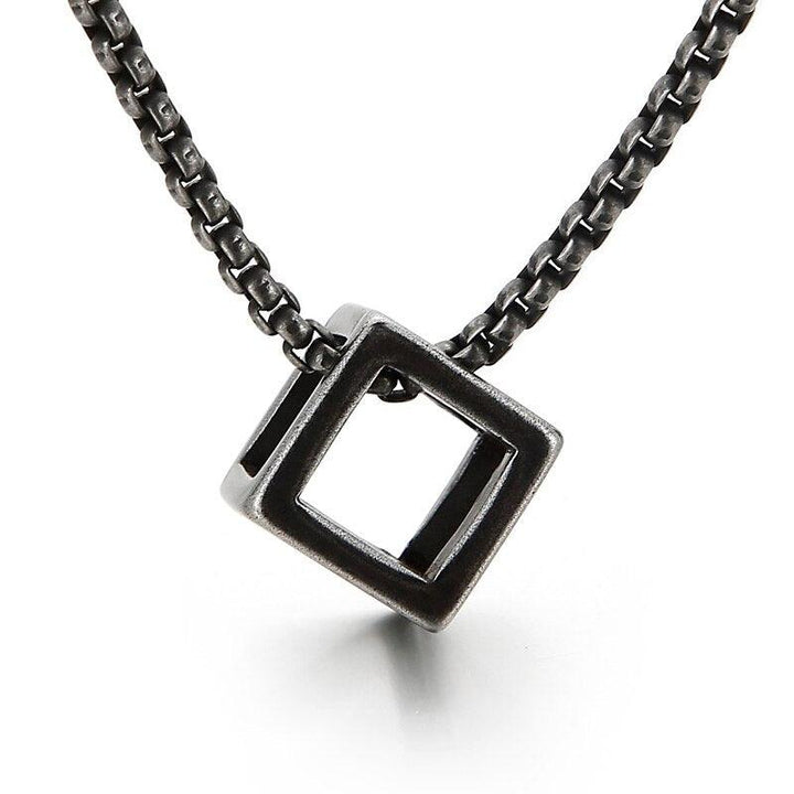 Kalen Three-Dimensional Square Pendant Fashion Rules Men's Stainless Steel Necklace Jewelry Gifts.