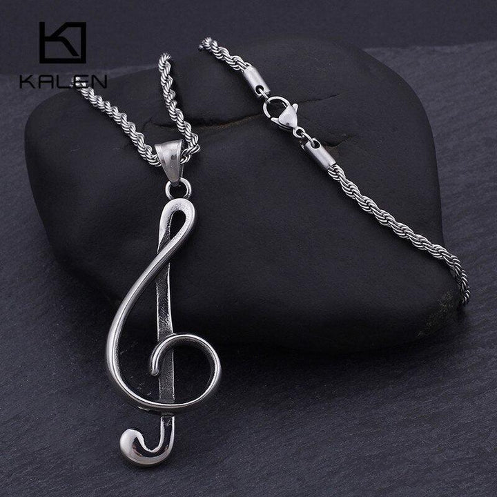 KALEN Stainless Steel  Music Note Pendant Necklace For Men Women Unique Treble G Clef Music Lover Chain Necklaces Jewelry.