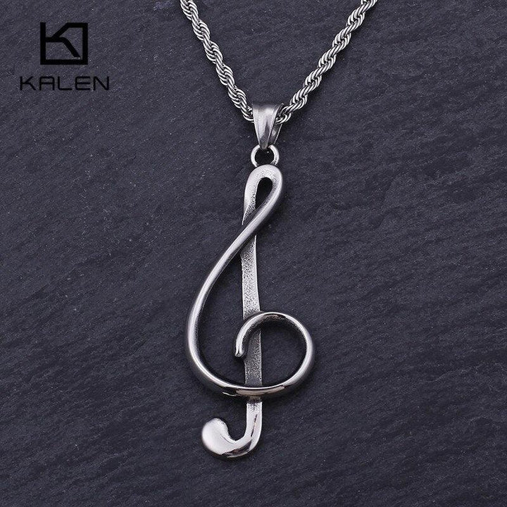KALEN Stainless Steel  Music Note Pendant Necklace For Men Women Unique Treble G Clef Music Lover Chain Necklaces Jewelry.