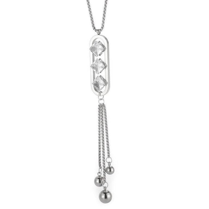 KALEN   Stainless Steel Tassel Long Necklace Cubic Zirconia Women Pendant Fashion Statement Jewelry Sweater Chain Necklaces Gift.