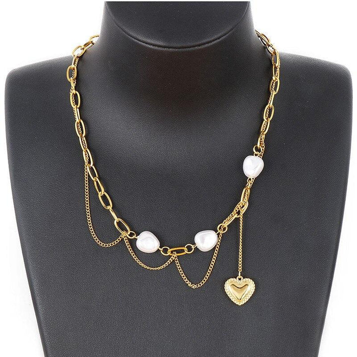 Kalen Vintage Baroque Double layer Pearl Lock Snake Chains Necklace 2021 Coin Pendant Love Necklaces for Women Punk Jewelry.