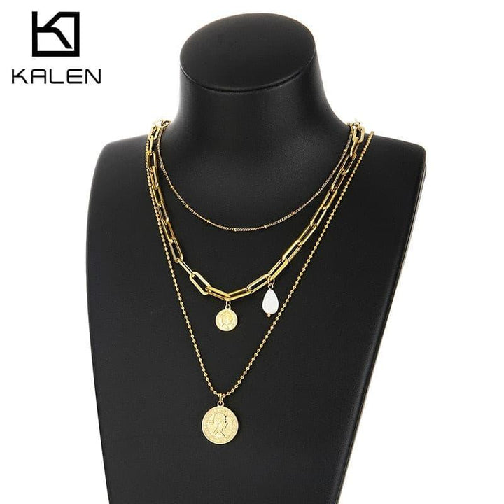 Kalen Trend Combination Link Medallion Pendant Ladies Banquet Necklace Jewelry O-chain.