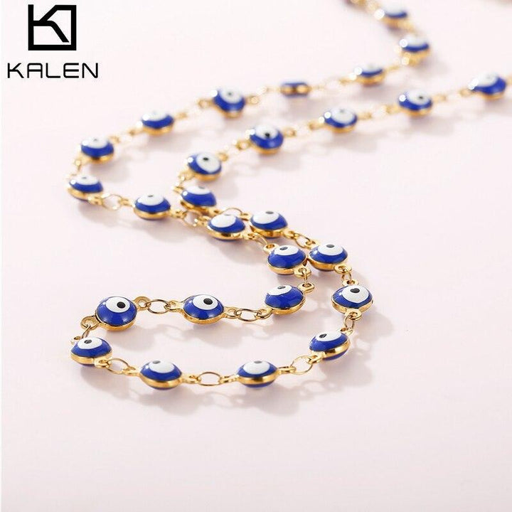 KALEN Turkish Evil Eyes Multilayer Necklaces For Women Bohemian Vintage Devil Pendant Necklaces Choker Beads Party Jewelry New.