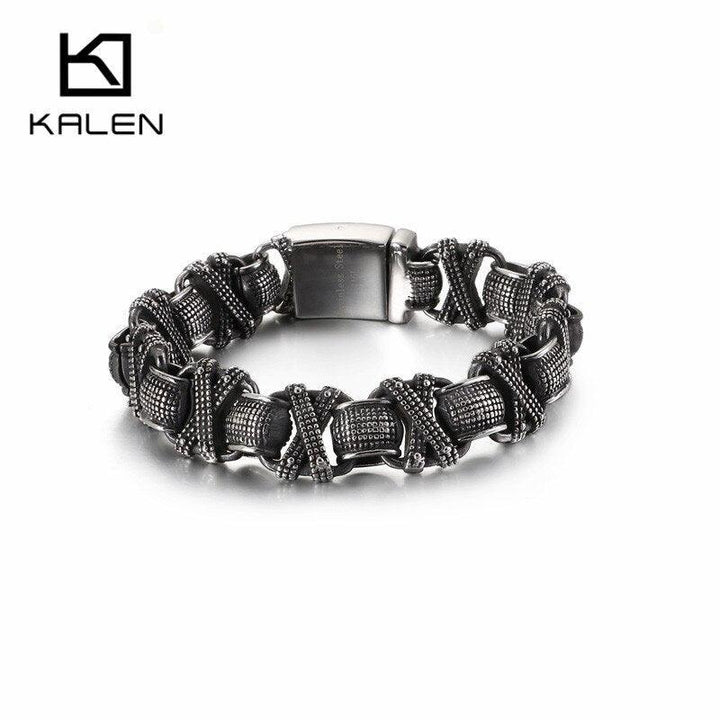 KALEN New Punk Twisted Linking Box Chain Bracelet Men Matte Stainless Steel Letter X Shaped Charm Bangle Male Jewellry 2020.