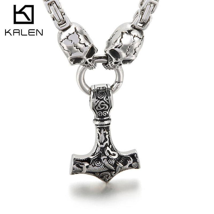 Kalen Punk Men's Viking Amulet Skull Necklace Domineering Pendant Jewelry.