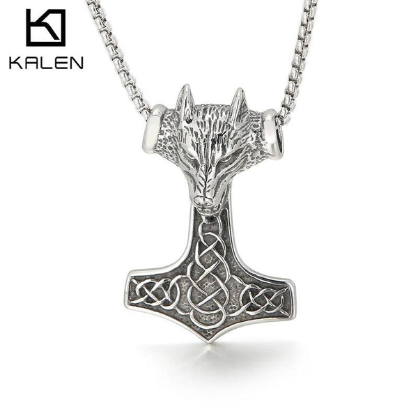 Kalen Viking Wolf Head Pendant Men's Punk 316L Stainless Steel Necklace Symbolic Jewelry.
