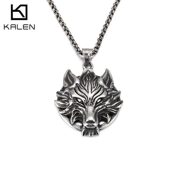 KALEN Punk Viking Wolf Pendant Necklace Men Stainless Steel Chian Animal Choker jewelry-Accessories.
