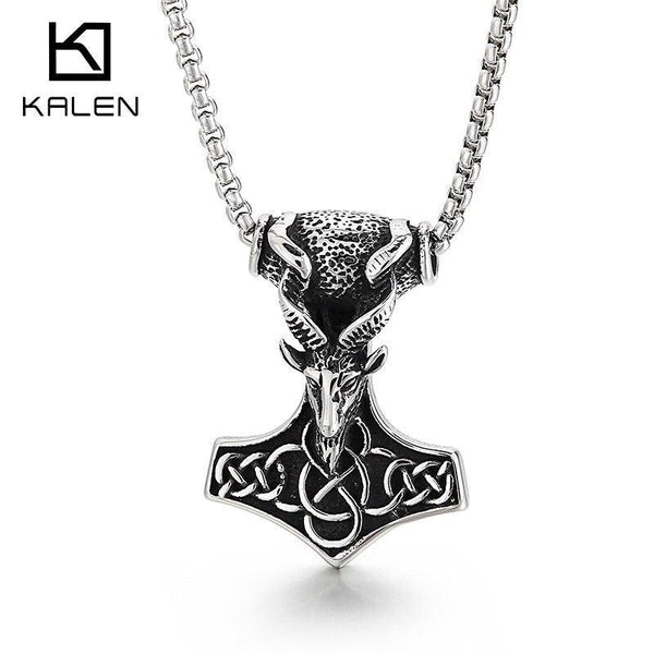 Kalen Vintage Animal Goat Pendant Birthday Gift Stainless Steel Charm Necklace Viking  Jewelry.